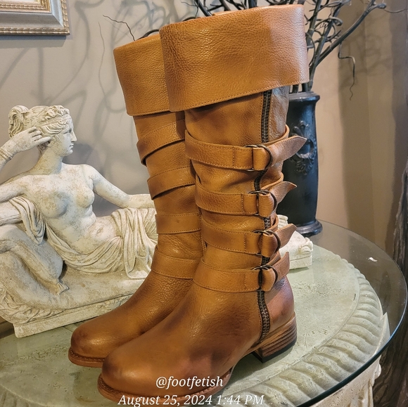 FREEBIRD Risky Boots Wheat Strap Buckle Leather Distressed Handmade Designer #5 - Picture 7 of 17